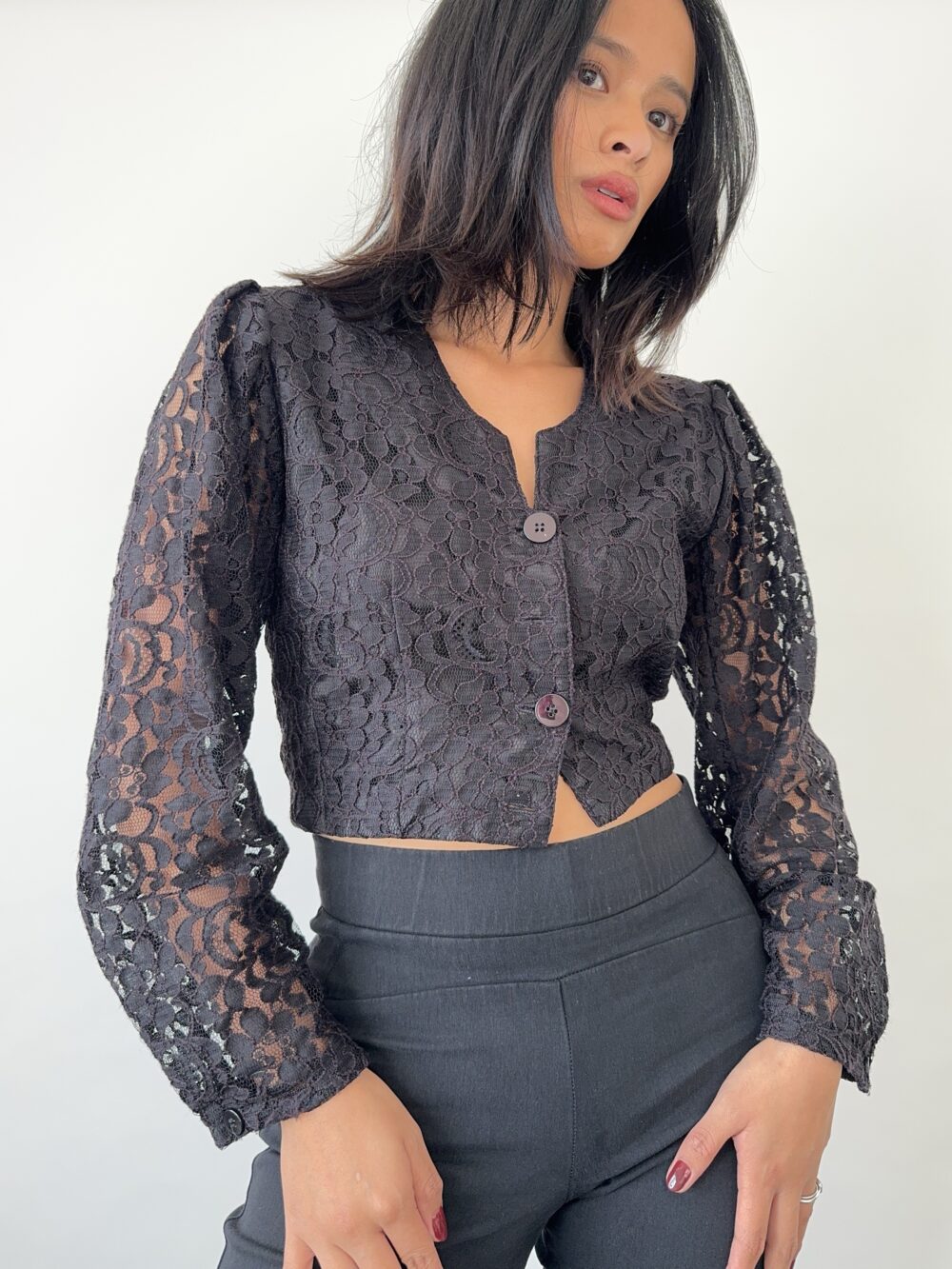 Vintage Black Lace Top - Image 2