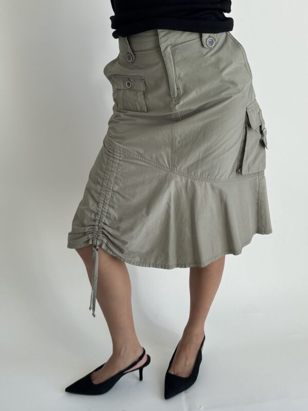 Khaki Cargo Midi Skirt
