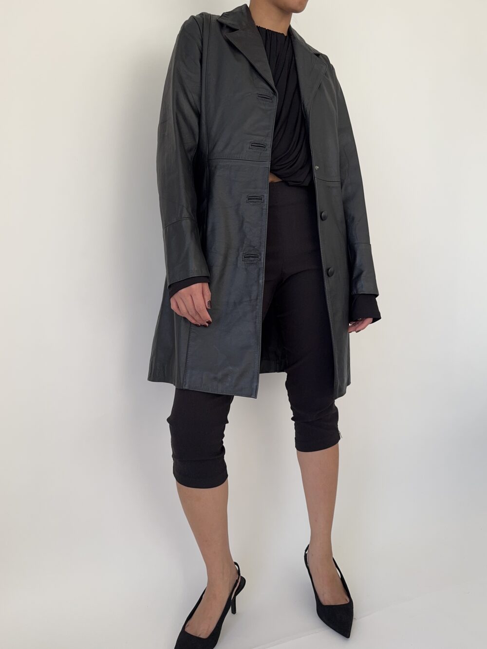 Vintage Black Leather Coat - Image 2