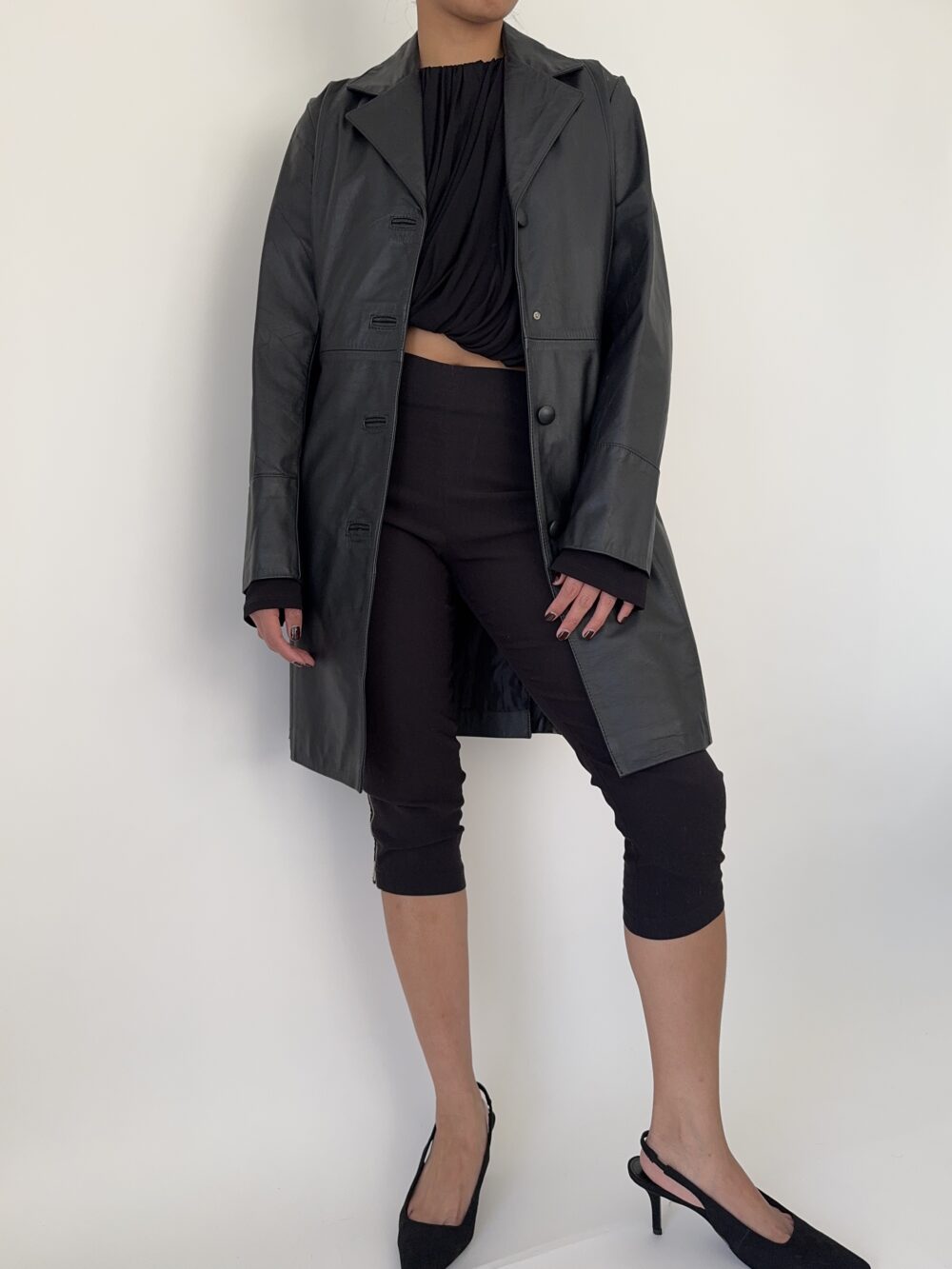 Vintage Black Leather Coat - Image 3