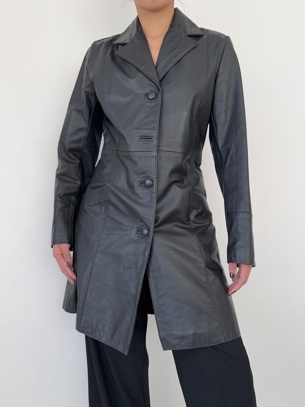 Vintage Black Leather Coat - Image 4