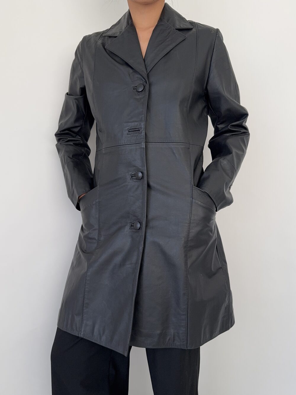 Vintage Black Leather Coat - Image 6