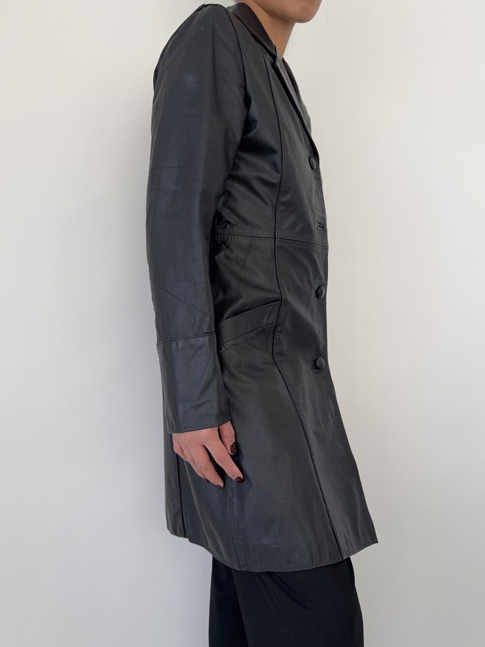 Vintage Black Leather Coat - Image 7