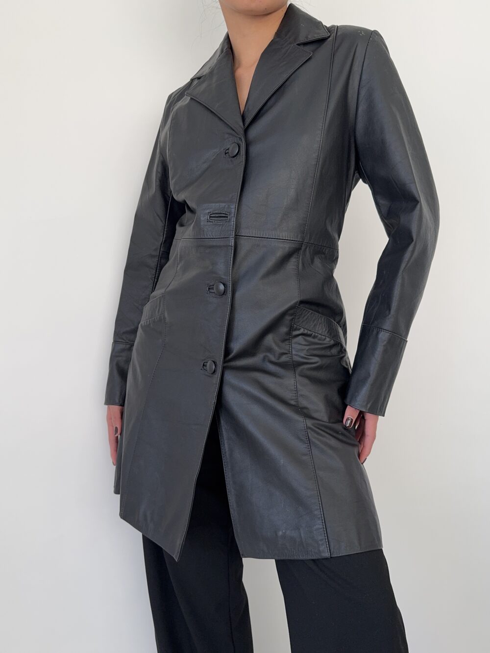 Vintage Black Leather Coat - Image 8